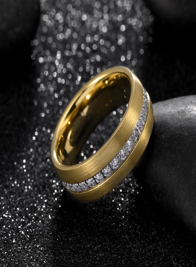 Tioneer 8mm Tungsten Rings for Men Wedding Bands Cubic Zirconia Promise Engagement Pinky Ring Comfort Fit Size 13 Gold - Image 5