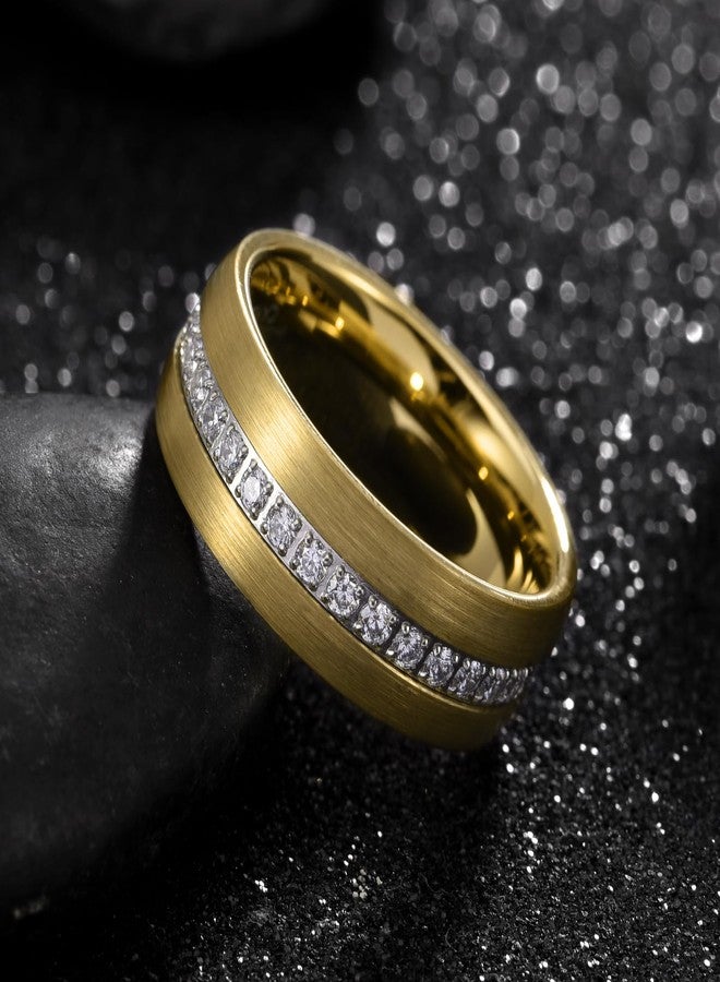Tioneer 8mm Tungsten Rings for Men Wedding Bands Cubic Zirconia Promise Engagement Pinky Ring Comfort Fit Size 13 Gold - Image 3