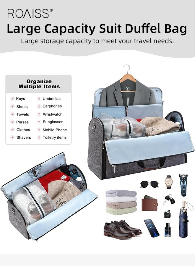roaiss Folding Suit Travel Bag Multifunctional 2 in 1 Garment Duffel Bag for Travel and Business Large Capacity Large Hand Luggage Bag with Waterproof Storage Bag Grey  - Image 2