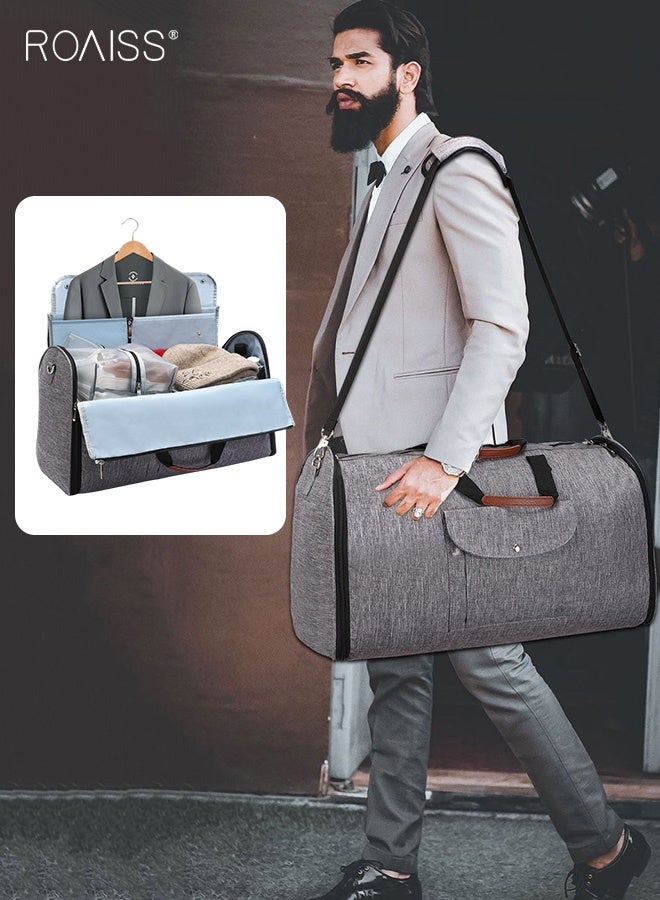 roaiss Folding Suit Travel Bag Multifunctional 2 in 1 Garment Duffel Bag for Travel and Business Large Capacity Large Hand Luggage Bag with Waterproof Storage Bag Grey  - Image 1