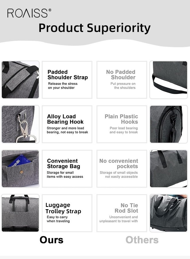roaiss Folding Suit Travel Bag Multifunctional 2 in 1 Garment Duffel Bag for Travel and Business Large Capacity Large Hand Luggage Bag with Waterproof Storage Bag Grey  - Image 4
