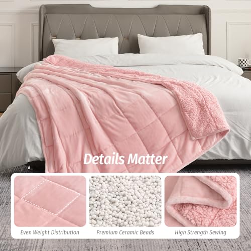 Wemore Sherpa Fleece Weighted Blanket for Adult, 20 lbs Dual Sided Cozy Fluffy Heavy Blanket, Ultra Fuzzy Throw Blanket with Soft Plush Flannel Top, 60 x 80 inches Pink on Both Sides - Image 5
