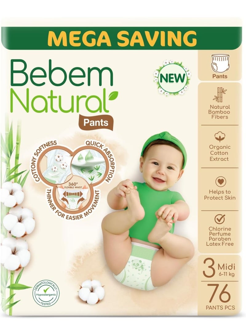 Bebem Natural Pants Diapers - Size 3 Medium - 76 Diapers - Image 1