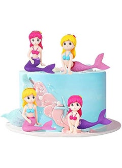 4pcs Mermaid Cake Topper, Birthday Cake Decoration, Mermaid Doll Toy Cake Topper Figures Birthday Cake Decoration Wedding Party Supplies Micro Landscape Decor