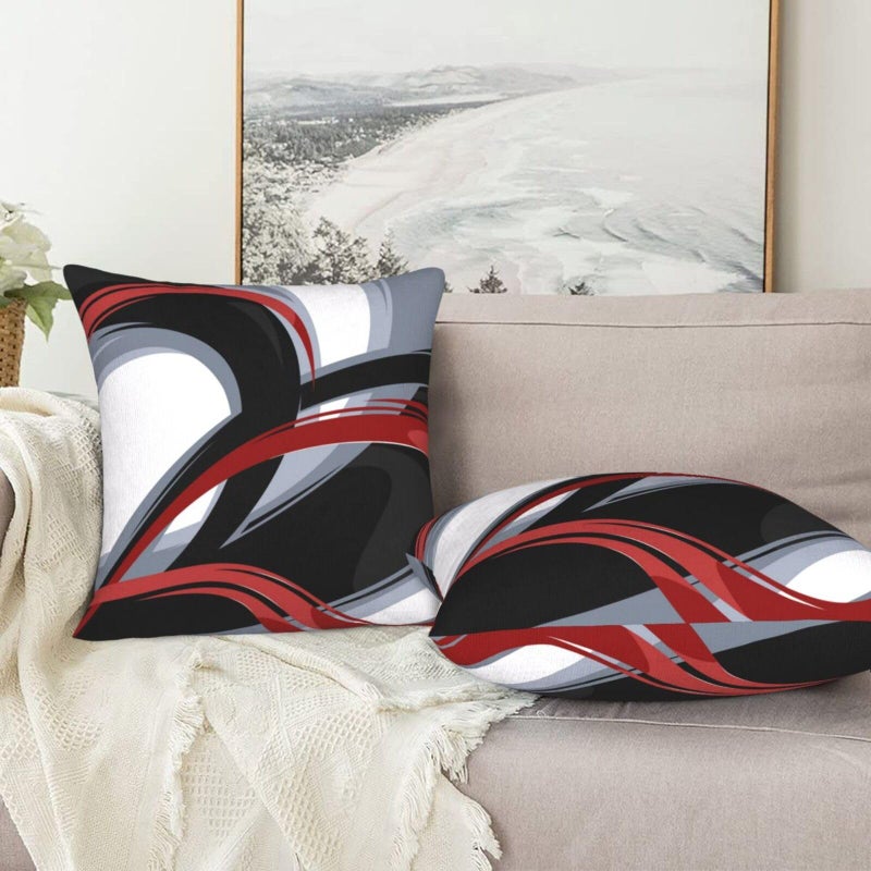Lcokin Abstract Red and Black Stripes Throw Pillow Covers 18x18 Inches Set of 2  Decor Decorative Gray Pillow Case Square Cushion Covers for Sofa Bed Couch Living Room - Image 2