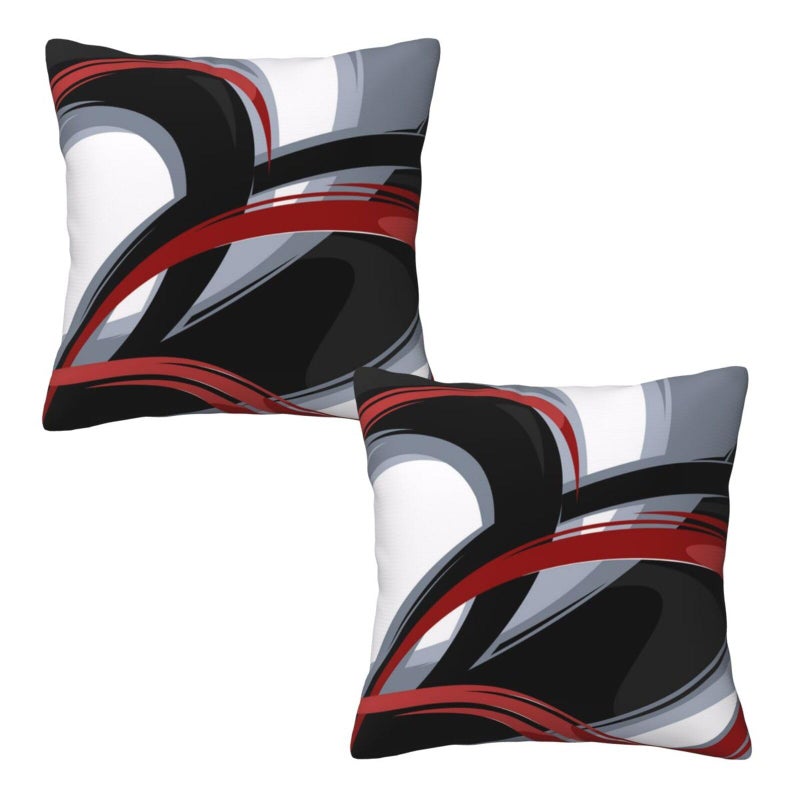 Lcokin Abstract Red and Black Stripes Throw Pillow Covers 18x18 Inches Set of 2  Decor Decorative Gray Pillow Case Square Cushion Covers for Sofa Bed Couch Living Room - Image 1