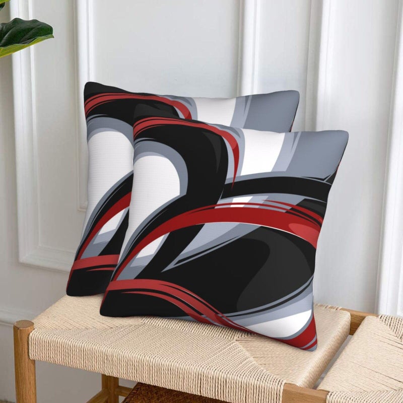 Lcokin Abstract Red and Black Stripes Throw Pillow Covers 18x18 Inches Set of 2  Decor Decorative Gray Pillow Case Square Cushion Covers for Sofa Bed Couch Living Room - Image 4