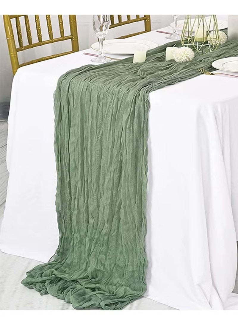 Beauenty Crumpled Gauze Table Runner, 90 x 400 cm Boho Gauze Table Runner for Wedding Bridal Baby Shower Birthday Party Table Decoration - Image 1