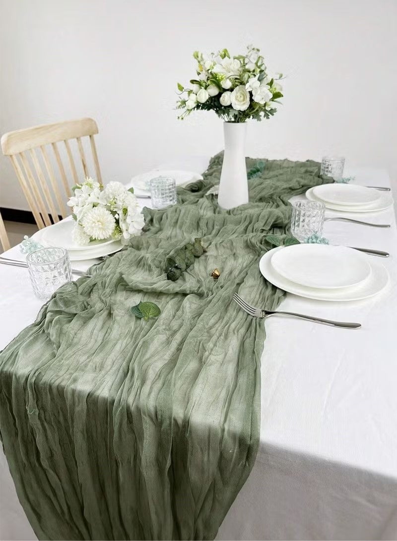 Beauenty Crumpled Gauze Table Runner, 90 x 400 cm Boho Gauze Table Runner for Wedding Bridal Baby Shower Birthday Party Table Decoration - Image 2