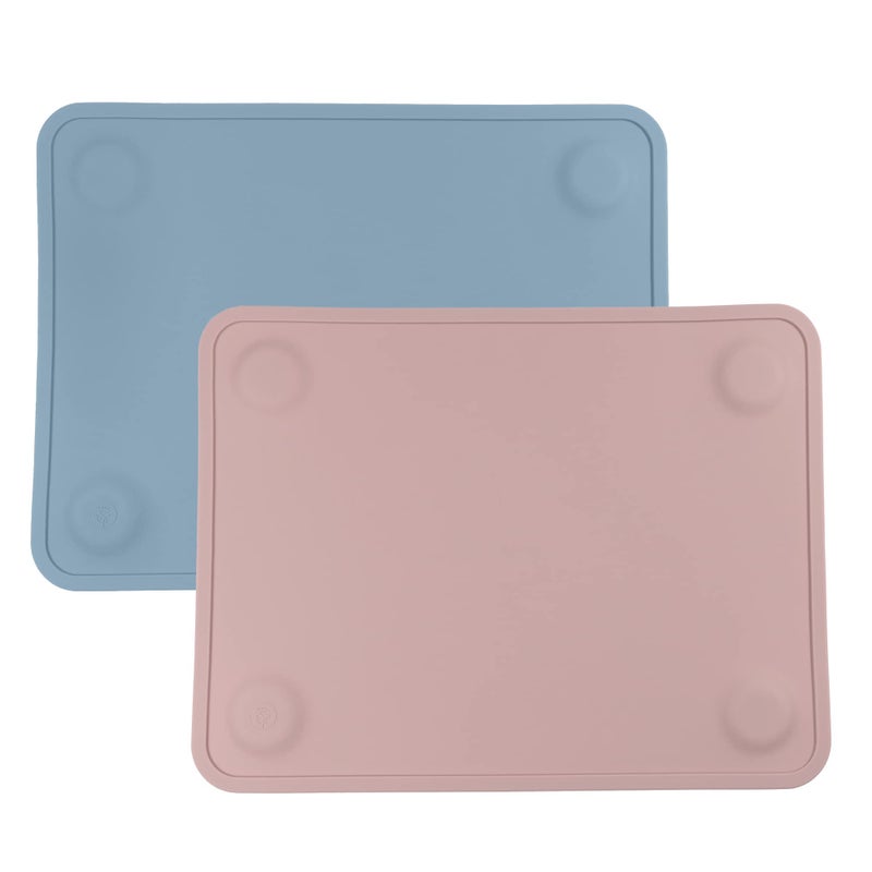 WeeSprout Silicone Suction Placemats for Babies, Toddlers & Kids, Durable Food Grade Silicone with Non-Slip Suction, Raised Edges Contain Mess, Dishwasher Safe, for Dining Table & Restaurants, 2 Pack - Image 1