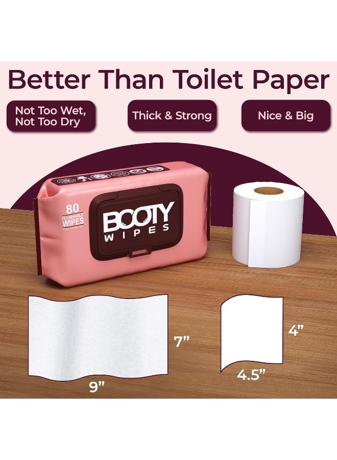 BOOTY WIPES Flushable Wipes Women 80 Count Pack of 4 Wet Wipes for Adults pH Balanced Feminine Wipes with Aloe and Vitamin E Gentle Cleansing Female Toilet Wipes for Sensitive Skin - Image 4