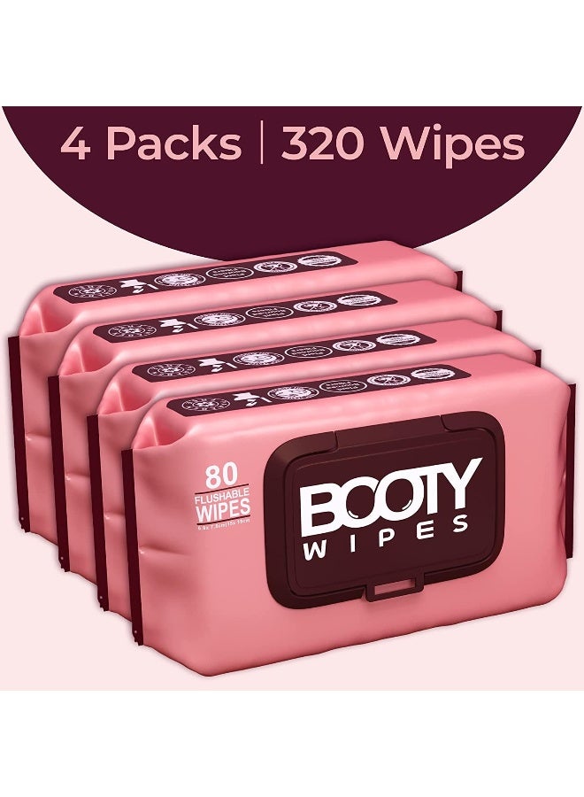 BOOTY WIPES Flushable Wipes Women 80 Count Pack of 4 Wet Wipes for Adults pH Balanced Feminine Wipes with Aloe and Vitamin E Gentle Cleansing Female Toilet Wipes for Sensitive Skin - Image 2
