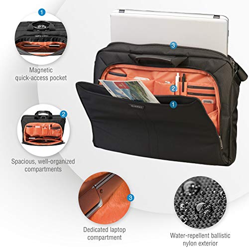 EVERKI Lunar Large Laptop Briefcase - Water-Repellent Durable Ballistic Nylon & Leather Accent Briefcase Bag, Professional Work/Gaming Laptop Bag for 18.4" Lap top, 19L Capacity (EKB417BK18) Black - Image 4