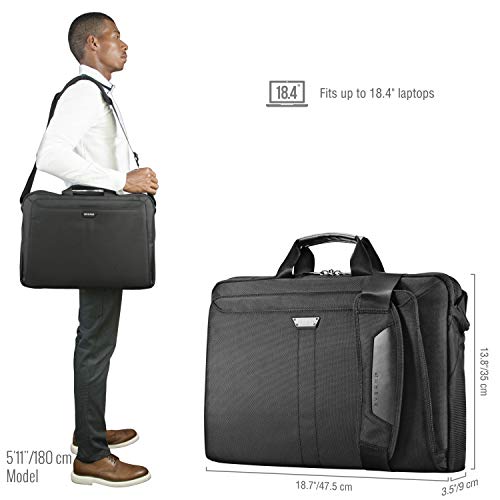EVERKI Lunar Large Laptop Briefcase - Water-Repellent Durable Ballistic Nylon & Leather Accent Briefcase Bag, Professional Work/Gaming Laptop Bag for 18.4" Lap top, 19L Capacity (EKB417BK18) Black - Image 3