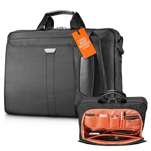 EVERKI Lunar Large Laptop Briefcase - Water-Repellent Durable Ballistic Nylon & Leather Accent Briefcase Bag, Professional Work/Gaming Laptop Bag for 18.4" Lap top, 19L Capacity (EKB417BK18) Black - Image 1