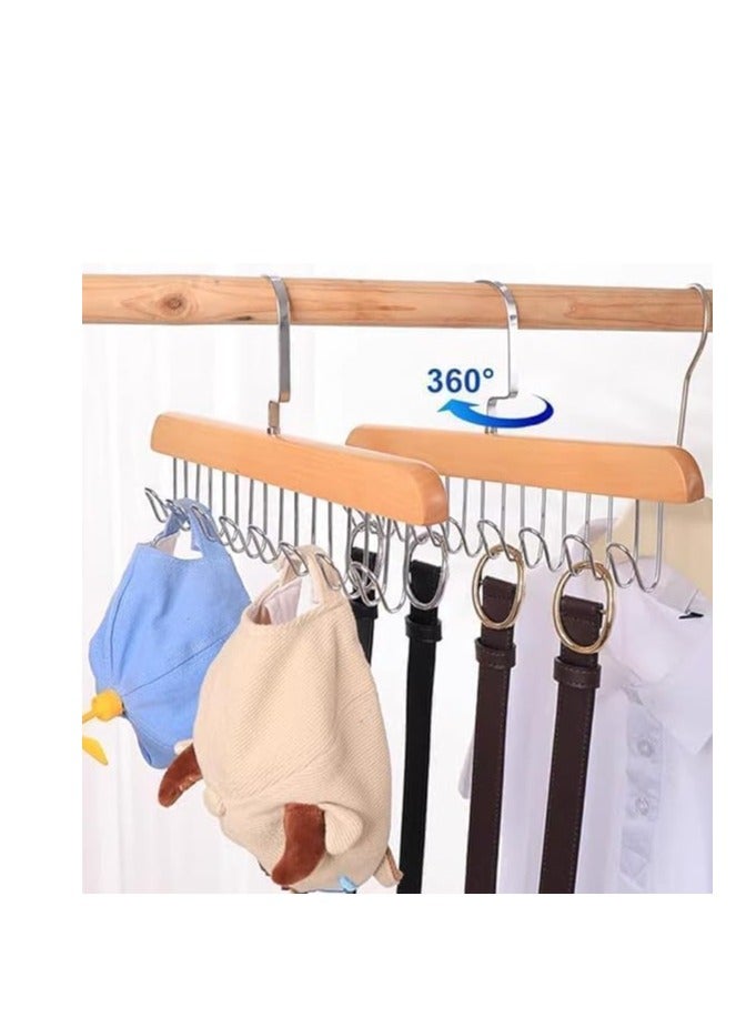 Wooden Belt Hangers Wooden Belt Hangers for Ties, 8 Adjustable Hooks for Hanging Underwear, Belts, Scarves, Ties, Foldable Hooks for Closet Organization for Men and Women (1)  - Image 2