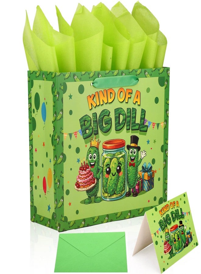Fukaisu Pickle Gift Bag, Funny Pickle Gift Bag with Tissue Papers Message Card and Envelope Cute Cucumber Theme Party Favors Suitable for Birthday Party Supplies - Image 1