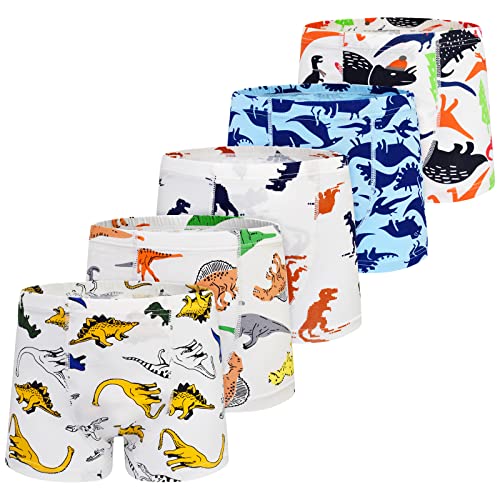 GRPSKCOS Boys Dinosaur Underwear- Pack of 5 Soft and Comfortable Boxer Shorts Briefs with Fun Colorful Dino Designs for Kids 2-4 Years Old(#1 Dinosaur,2-4T) - Image 1