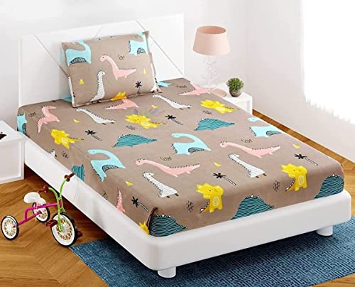 KAWI Elastic Fitted Bedsheet Single Bed Glace Cotton with 1 Pillow Cover,200 TC (Size 72X48X up to 8 Inches Mattress) - Brown Color - Image 2
