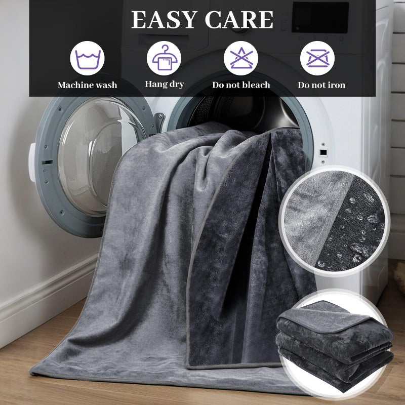 Tisancy Love Waterproof Dark Gray and Light Gray Bed Blanket 40'' x 60'' with a Storage Bag, Double Sides Flannel 3 Layer Lightweight Throw Size S Blanket Mattress Protector - Image 5