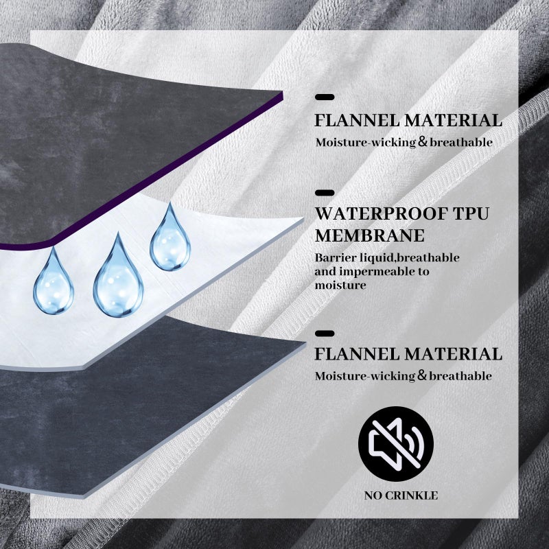 Tisancy Love Waterproof Dark Gray and Light Gray Bed Blanket 40'' x 60'' with a Storage Bag, Double Sides Flannel 3 Layer Lightweight Throw Size S Blanket Mattress Protector - Image 3