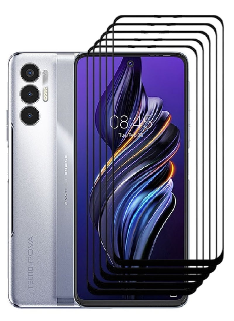 AINA 5 Pieces Tempered Glass Screen Protector 5D Designed For Tecno Pova 3 Full Glue Edge to Edge Full Screen Coverage And Bubble Free - Image 1