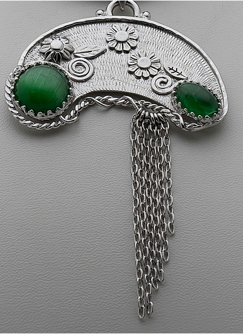 MERAKY Silver chain 950 roses with a green cat's eye stone  - Image 3