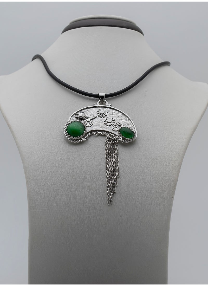 MERAKY Silver chain 950 roses with a green cat's eye stone  - Image 1
