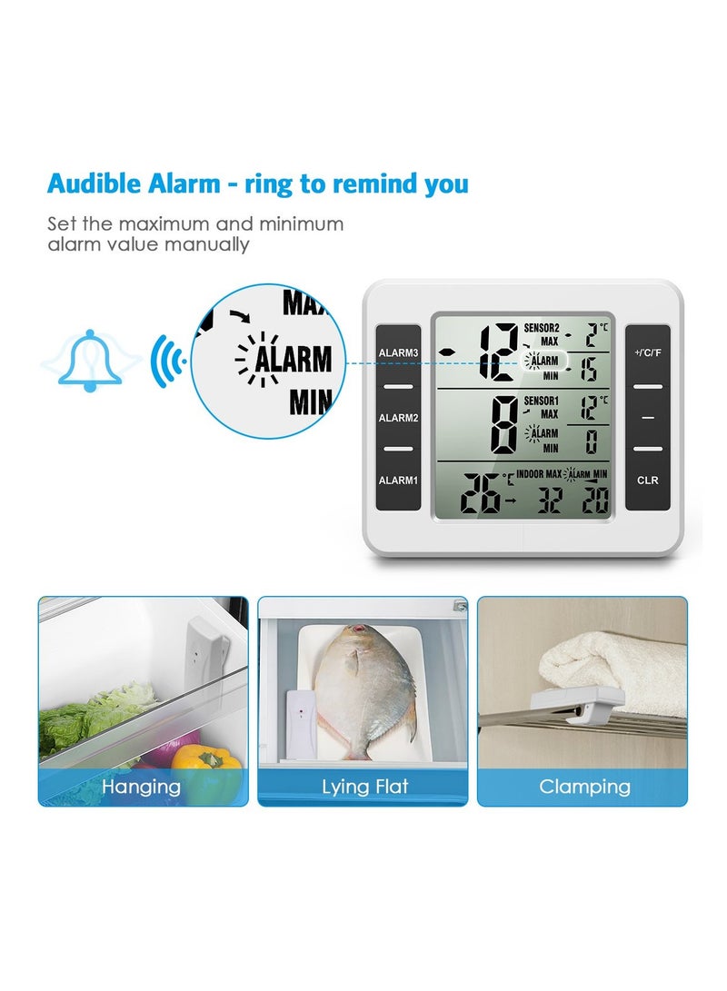 KASTWAVE Refrigerator Thermometer, Wireless Indoor Outdoor Freezer Thermometer, Sensor Temperature Monitor with Audible Alarm Temperature Gauge for Kitchen, Freezer, Home - Image 2