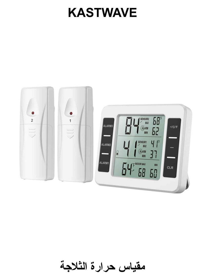KASTWAVE Refrigerator Thermometer, Wireless Indoor Outdoor Freezer Thermometer, Sensor Temperature Monitor with Audible Alarm Temperature Gauge for Kitchen, Freezer, Home - Image 1