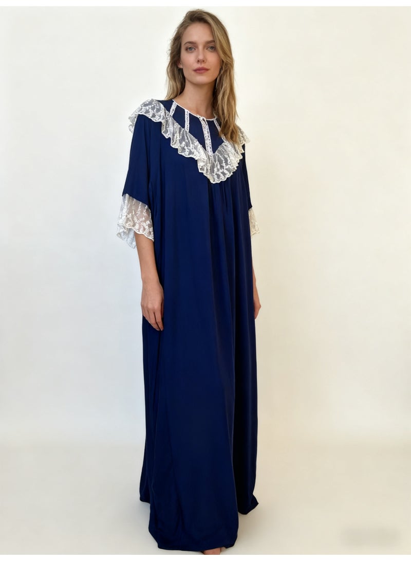 Orchid Lace Blue Sleepshirt-Comfortable and Soft Nightgown - Image 1