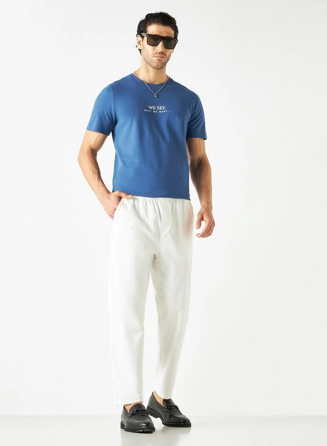 Iconic Iconic Slogan Print Crew Neck T-shirt with Short Sleeves