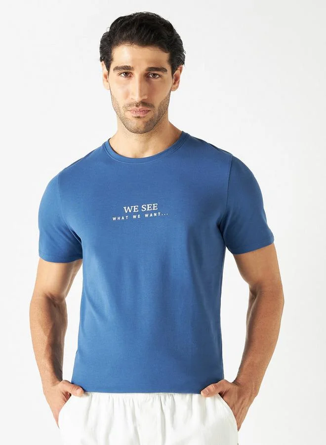 Iconic Iconic Slogan Print Crew Neck T-shirt with Short Sleeves