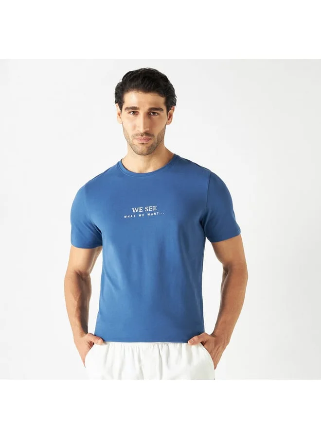 Iconic Iconic Slogan Print Crew Neck T-shirt with Short Sleeves