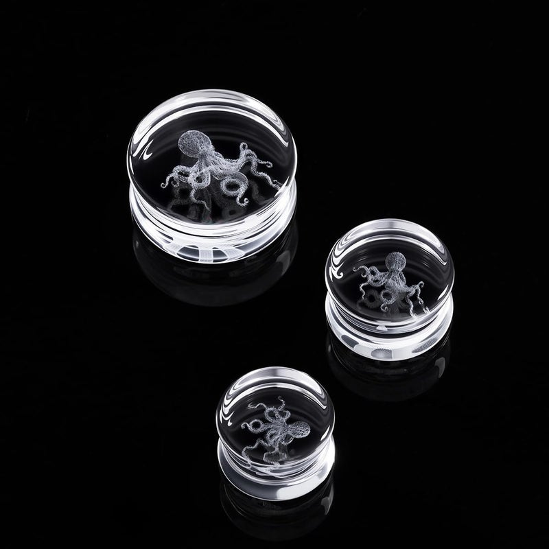 COOEAR Unique Body Jewelry Clear Glass Octopus Ear Plugs Tunnels, Gauges for Stretched Ear Piercings 1/2"(12mm). - Image 5