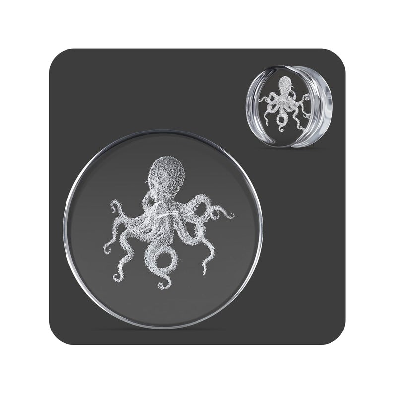 COOEAR Unique Body Jewelry Clear Glass Octopus Ear Plugs Tunnels, Gauges for Stretched Ear Piercings 1/2"(12mm). - Image 1