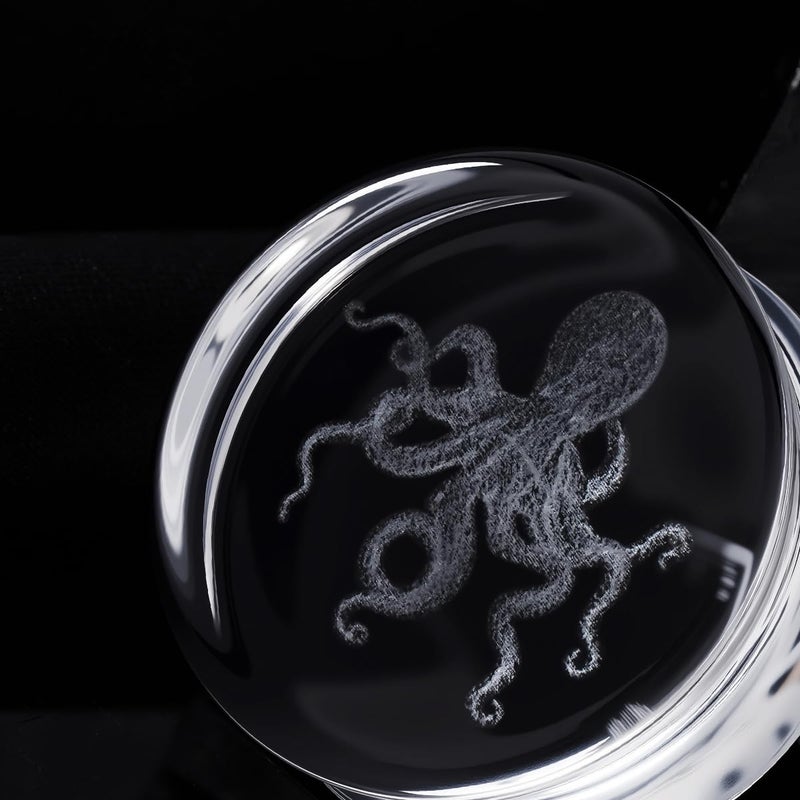 COOEAR Unique Body Jewelry Clear Glass Octopus Ear Plugs Tunnels, Gauges for Stretched Ear Piercings 1/2"(12mm). - Image 3