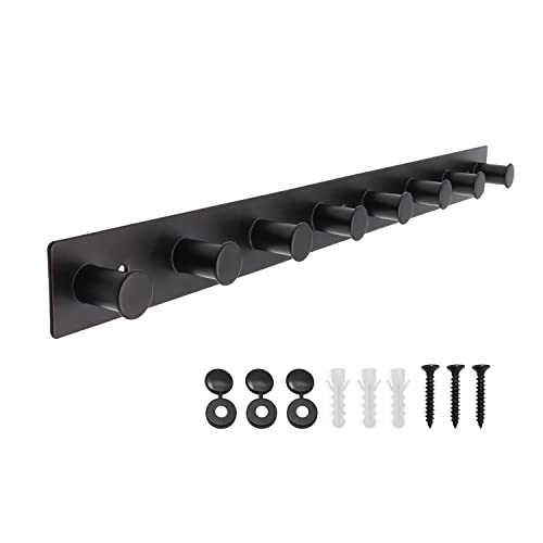 AJLTPA Coat Rack Wall Mounted, White Coat Hooks Screw in, Stainless Steel Door Hooks for Hanging Hat Towels Clothes, Hook Rail with 8 Round Hangers (Black, 8 Hooks) - Image 1