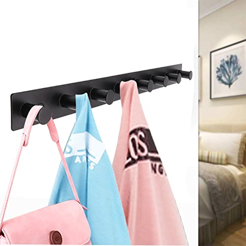 AJLTPA Coat Rack Wall Mounted, White Coat Hooks Screw in, Stainless Steel Door Hooks for Hanging Hat Towels Clothes, Hook Rail with 8 Round Hangers (Black, 8 Hooks) - Image 3
