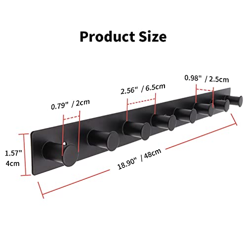 AJLTPA Coat Rack Wall Mounted, White Coat Hooks Screw in, Stainless Steel Door Hooks for Hanging Hat Towels Clothes, Hook Rail with 8 Round Hangers (Black, 8 Hooks) - Image 2