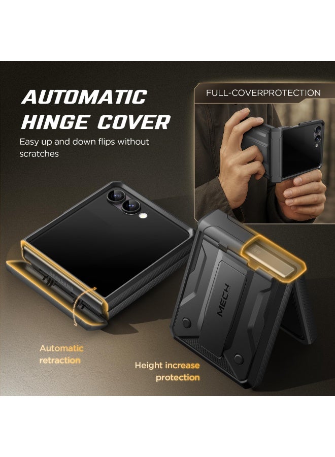 تونجيت جراب لهاتف سامسونج جالاكسي Z Flip 7 5G (إصدار 2025) مع واقي شاشة للخصوصية، مزوّد بحامل ومشبك حزام، حماية للمفصل، تصميم مانع للانزلاق، حماية كاملة للجهاز بمعيار عسكري، أسود. - Image 5