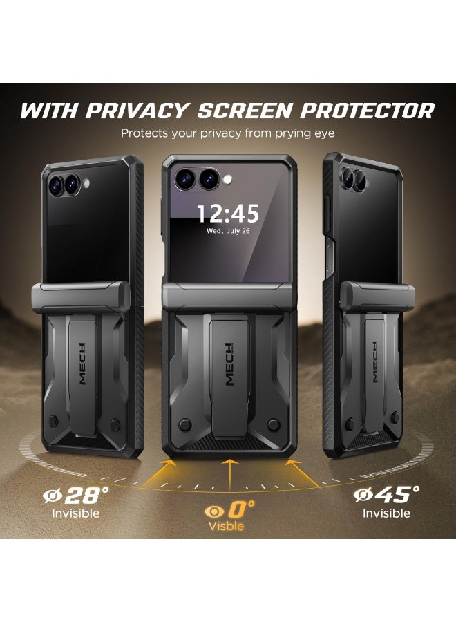 تونجيت جراب لهاتف سامسونج جالاكسي Z Flip 7 5G (إصدار 2025) مع واقي شاشة للخصوصية، مزوّد بحامل ومشبك حزام، حماية للمفصل، تصميم مانع للانزلاق، حماية كاملة للجهاز بمعيار عسكري، أسود. - Image 3