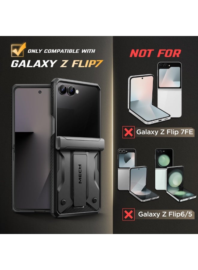 تونجيت جراب لهاتف سامسونج جالاكسي Z Flip 7 5G (إصدار 2025) مع واقي شاشة للخصوصية، مزوّد بحامل ومشبك حزام، حماية للمفصل، تصميم مانع للانزلاق، حماية كاملة للجهاز بمعيار عسكري، أسود. - Image 2