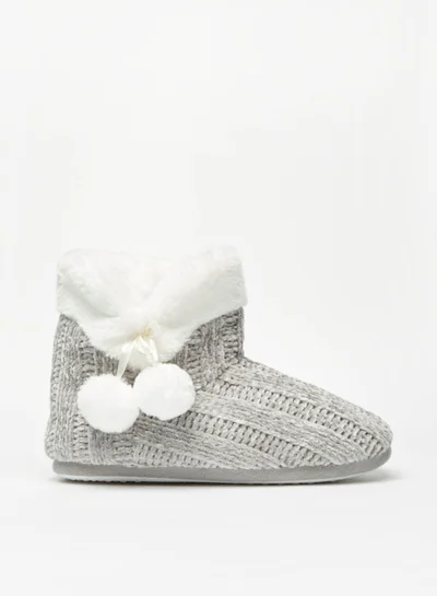 فلورا بيلا من شو إكسبرس Womens Textured Slip On Bedroom Boots With Pom Pom Detail By Shoexpress