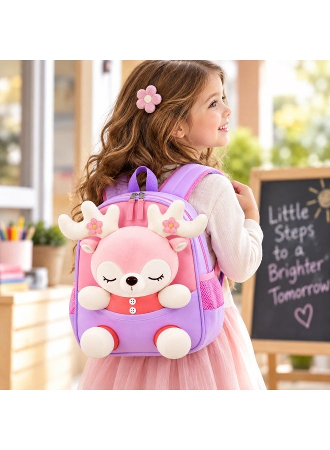 Kidzilla Kids Plush Backpack with Little Pink Deer Design, Purple Cuddly Toy Bag for Toddlers & Preschoolers - Image 2