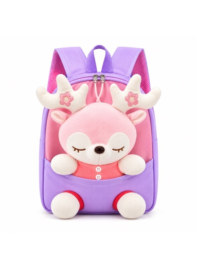 Kidzilla Kids Plush Backpack with Little Pink Deer Design, Purple Cuddly Toy Bag for Toddlers & Preschoolers - Image 1
