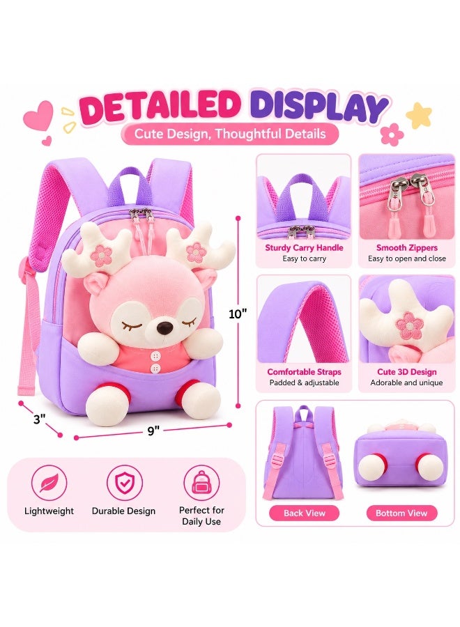 Kidzilla Kids Plush Backpack with Little Pink Deer Design, Purple Cuddly Toy Bag for Toddlers & Preschoolers - Image 5