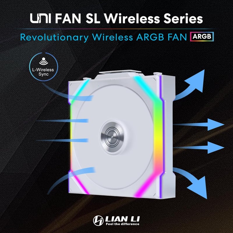 مروحة حاسوب Lian Li UNI Fan SL - Wireless 120 - علبة فردية - ARGB - إشارة لاسلكية 2.4 جيجاهرتز للتحكم في RGB والمروحة - وحدة التحكم L-Wireless غير مرفقة ومطلوبة - أبيض (12SL1W1W) - Image 2