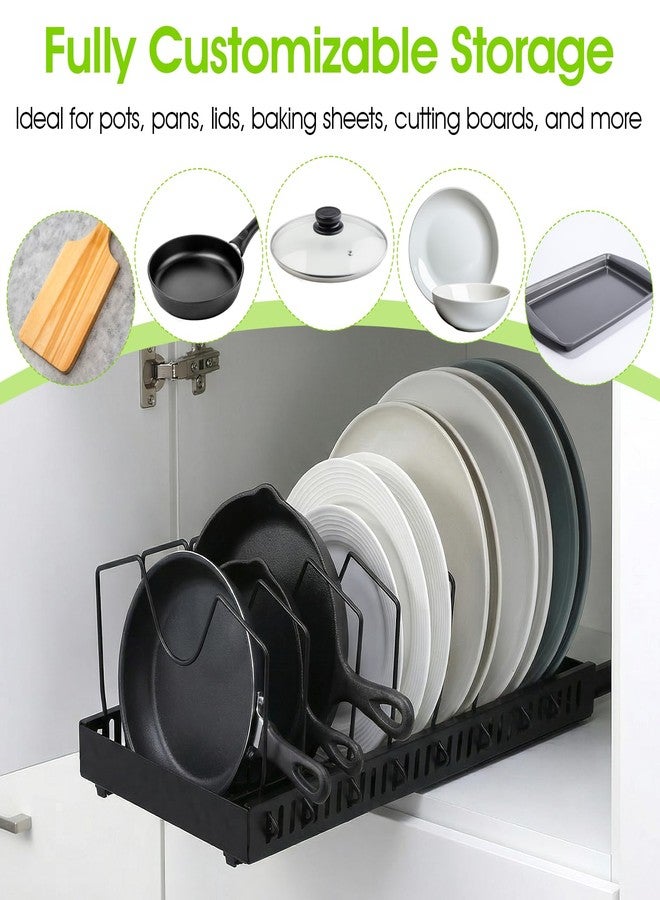 xozeooeu 2 Pack Pull-Out Pots and Pans Organizer Under Cabinet, Slide-Out Pot Lid Holder with 8 Adjustable Dividers, No-Drill Adhesive Kitchen Cabinet Storage Rack (Black) - Image 5