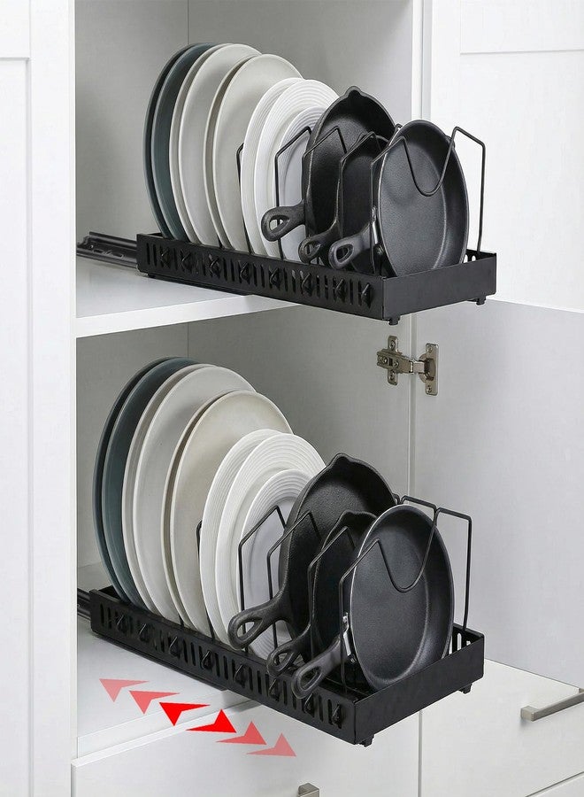 xozeooeu 2 Pack Pull-Out Pots and Pans Organizer Under Cabinet, Slide-Out Pot Lid Holder with 8 Adjustable Dividers, No-Drill Adhesive Kitchen Cabinet Storage Rack (Black) - Image 1